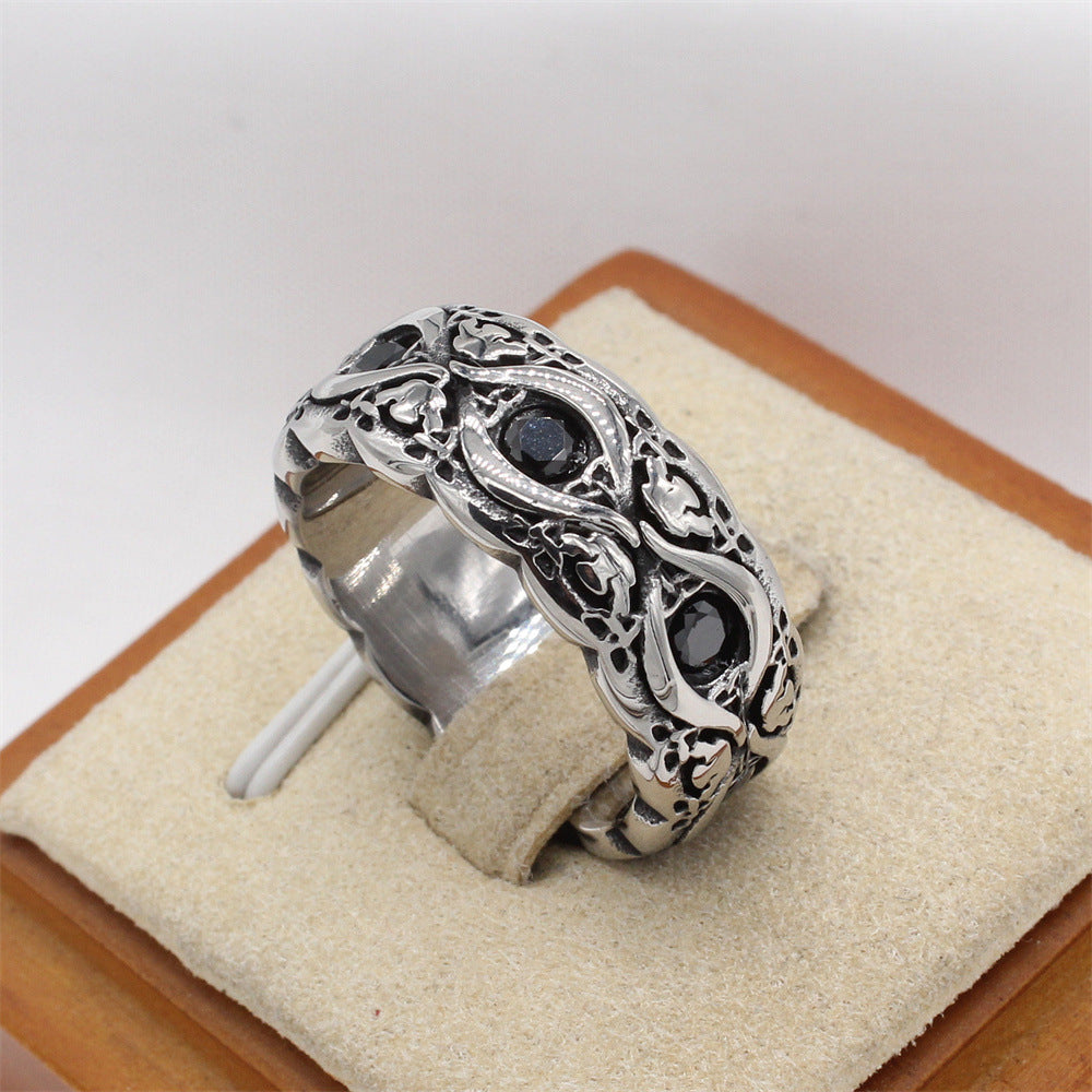 Planderful Jewelry Zircon Ring In Titanium Steel Retro European Inspired Personalized