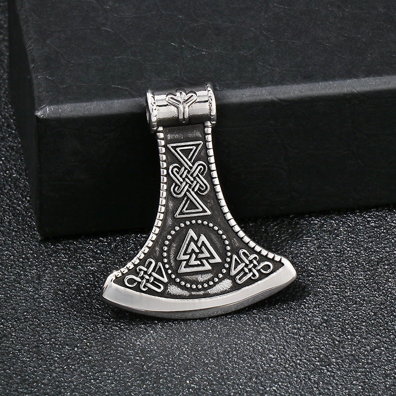Nordic Viking Triangle Rune Jewelry, Punk Style Retro Quake Double-Sided Rune Men's Titanium Necklace