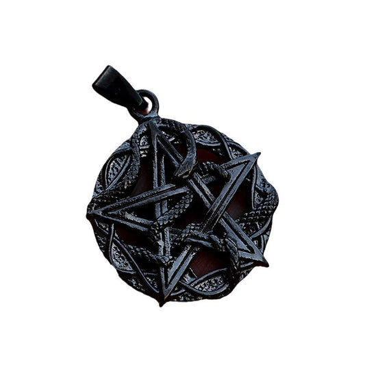 Titanium Steel Electroplated Black Snake Pendant with Pentagram Design for Men