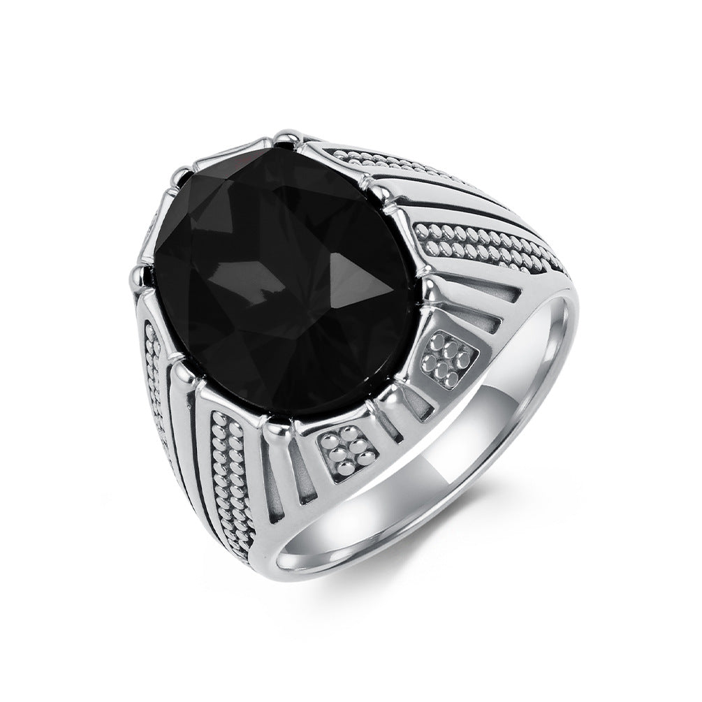 Planderful Titanium Steel Ring With Glass Gem Inlay For Men Modern Masculine Jewelry