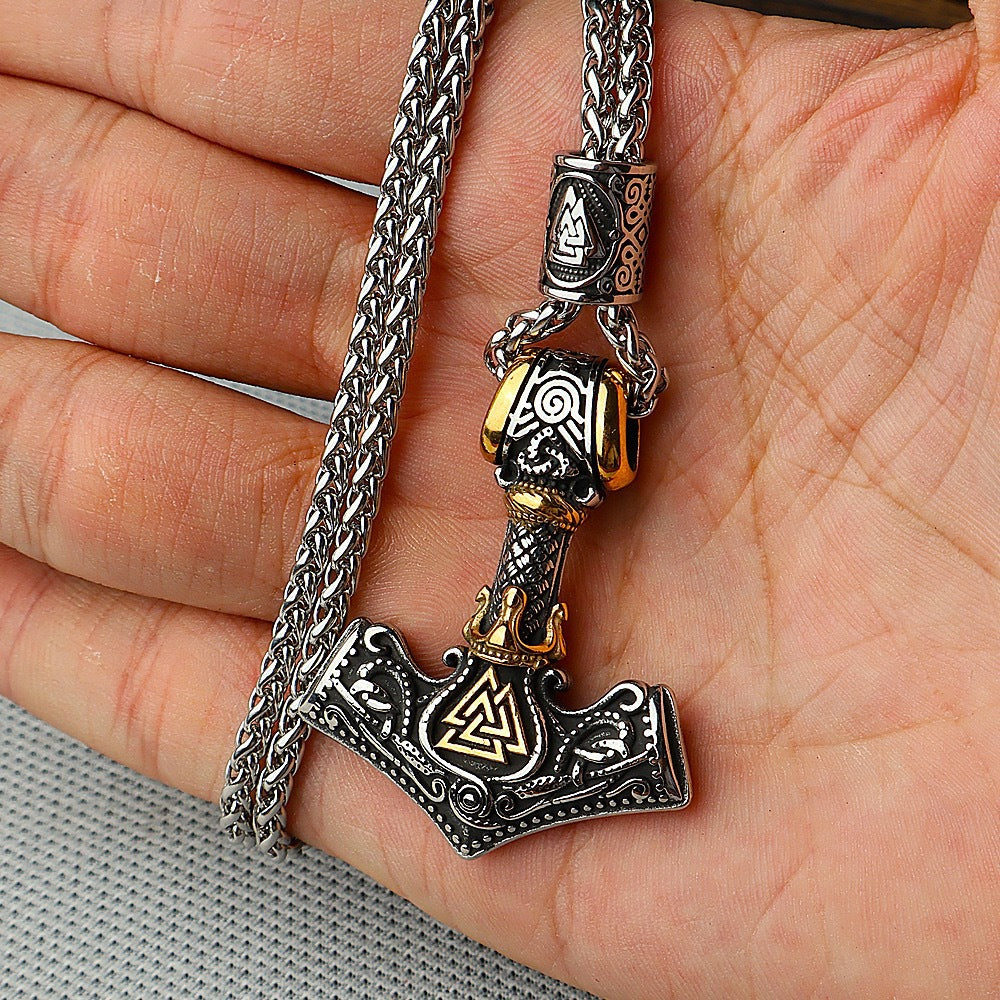 1. Planderful Rune Pendant Necklace In Stainless Steel Viking Odin Triangle And Anchor Motifs Punk Retro Style For Unisex