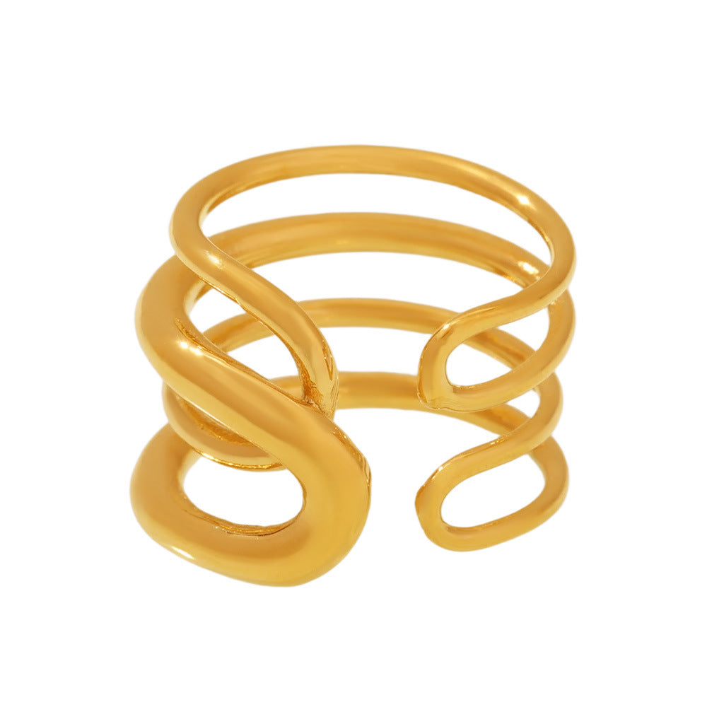 Planderful Women Line Ring Stainless Steel Gold Multilevel