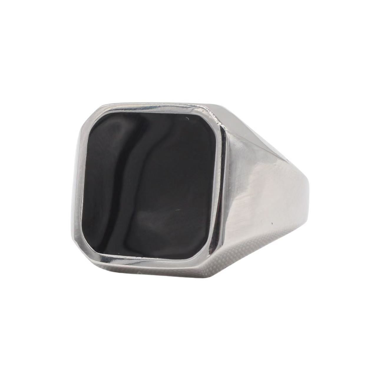 Planderful Jewelry Mens Titanium Steel Square Epoxy Ring Minimalist Modern European Design