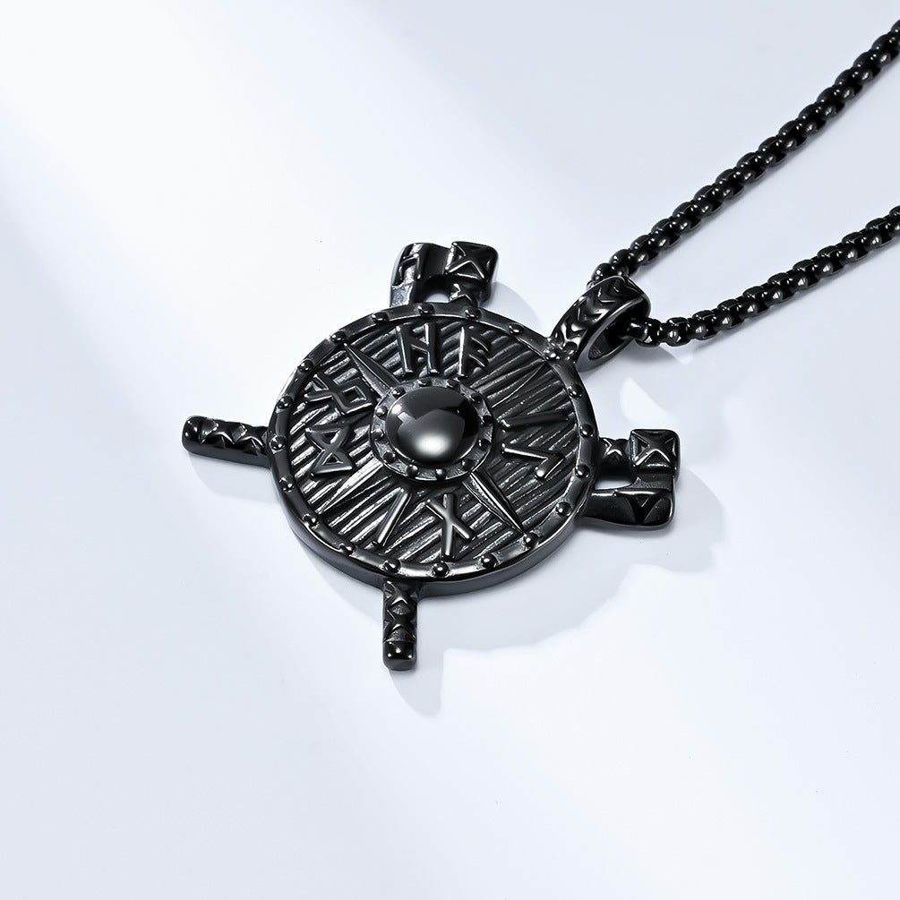 Planderful Viking Shield Axe Pendant Necklace For Men Unisex Stainless Steel Protection Statement