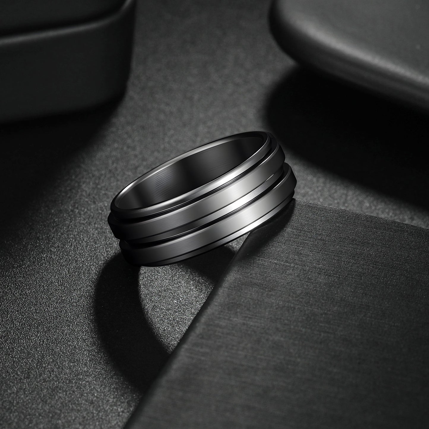 Planderful Two Tone Rotating Ring Stress Relief Unisex Titanium Steel Decompression Jewelry