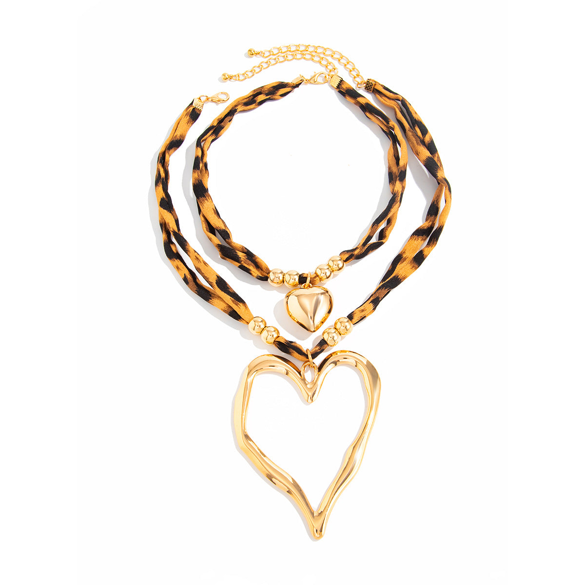 Retro Exaggerated Love Pendant Leopard Print Ccb Round Beads Stacked With Lava Necklace