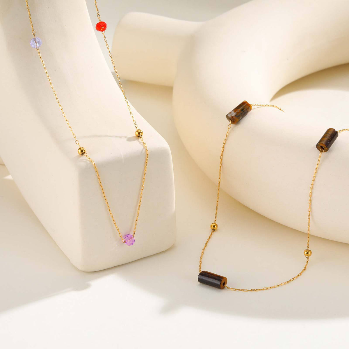 Stainless Steel Natural Tiger's Eye Stone Color Cut Beads – Bead Partition Necklace
