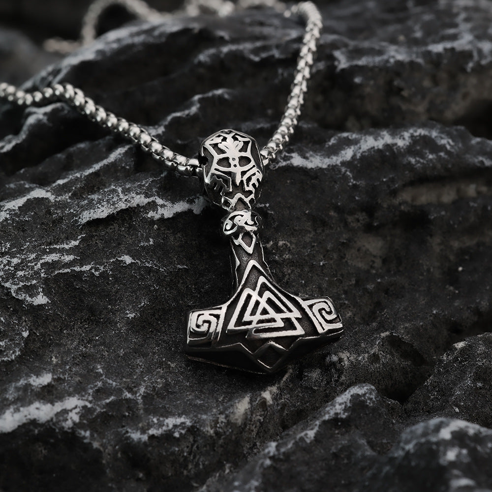 European And American Jewelry Wholesale Titanium Steel Pendant Men's Stainless Steel Necklace Retro Viking Thor's Hammer