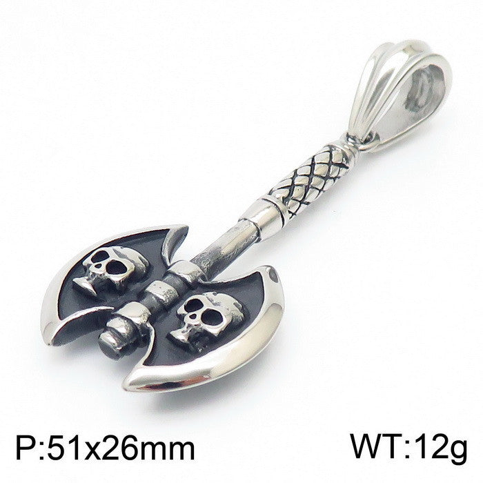 Punk Style Skull Pendant with Axe - Retro Titanium Steel Pendant for Men