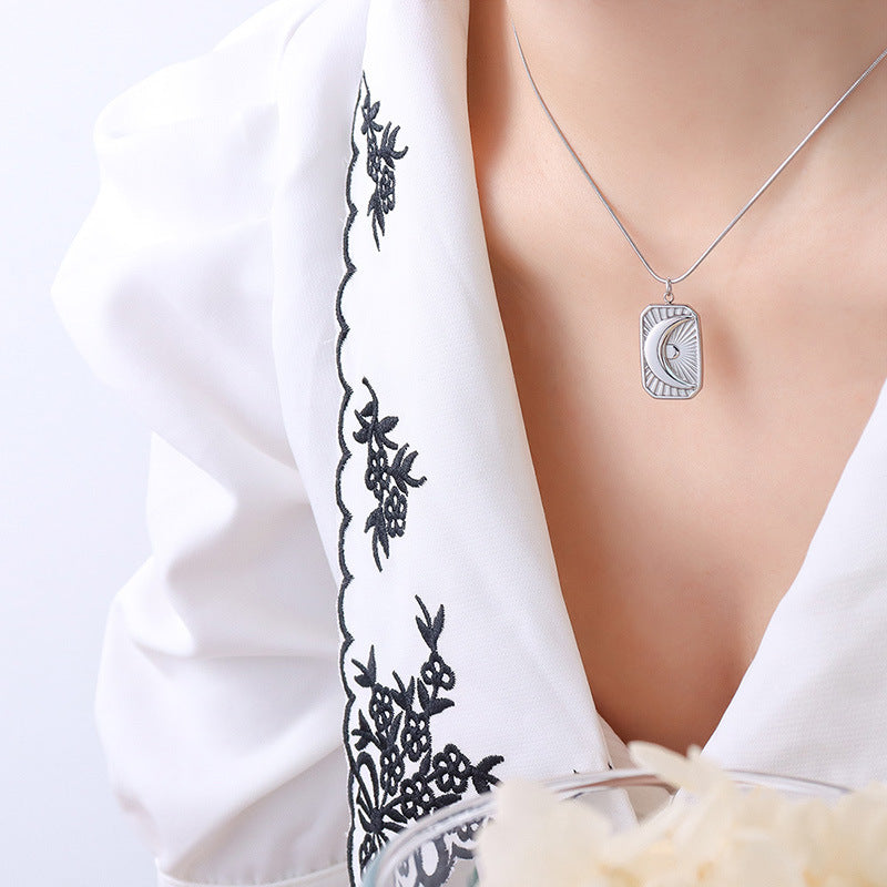Geometric Moon Necklace with Gold Plating and Titanium Steel Chain