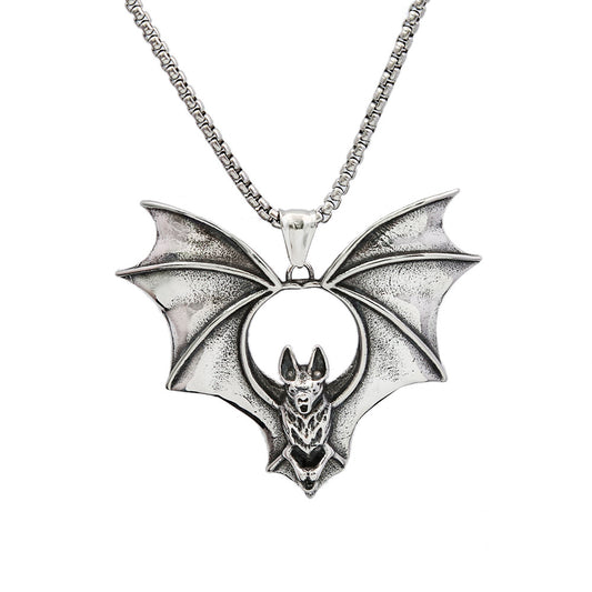 Foreign Trade Punk Titanium Steel Necklace with Bat Pendant