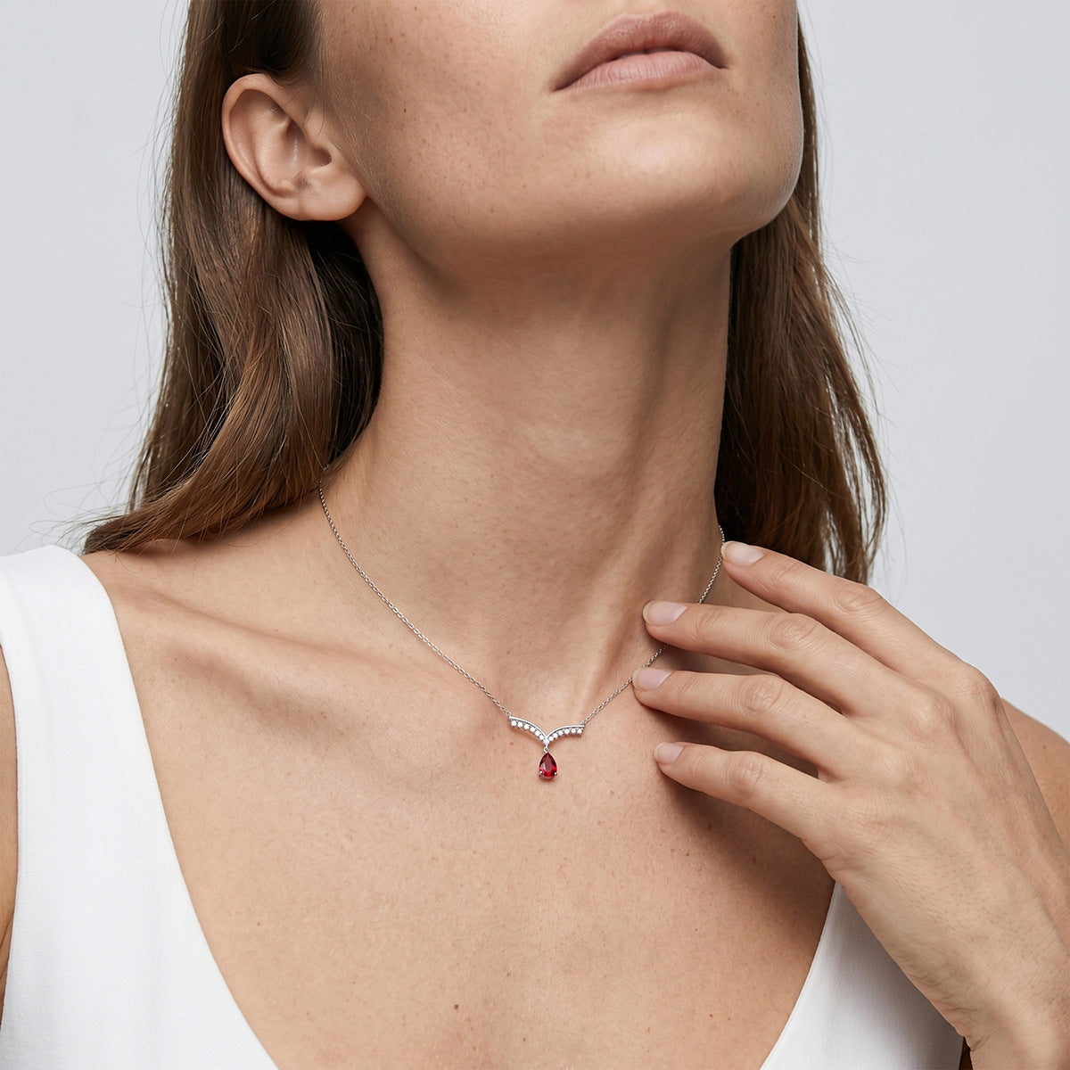 S925 Sterling Silver Lab-Grown Gemstone Teardrop Necklace