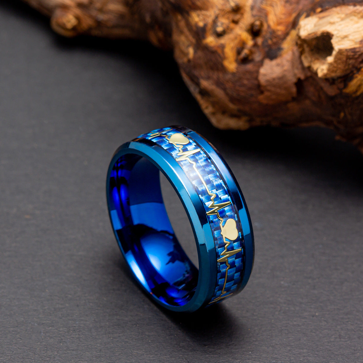 ECG Heartbeat 8mm Carbon Fiber Ring For Valentines Day Couples Unisex Titanium Steel By Planderful Everyday Genie