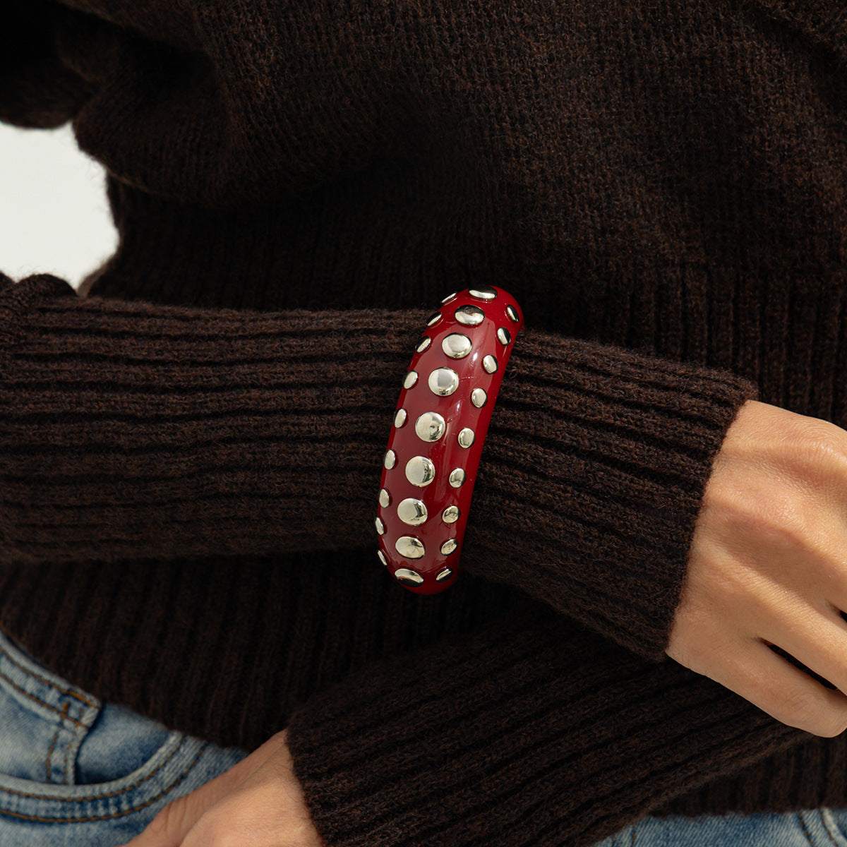 Punk Rivets Micro-Inlaid Colored Resin Bracelet Amber Smudged Open Bracelet