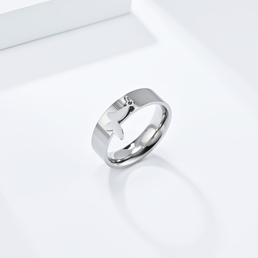 Neutral Wind Star Moon Butterfly Cross Stainless Steel Ring for Men and Women Accessories