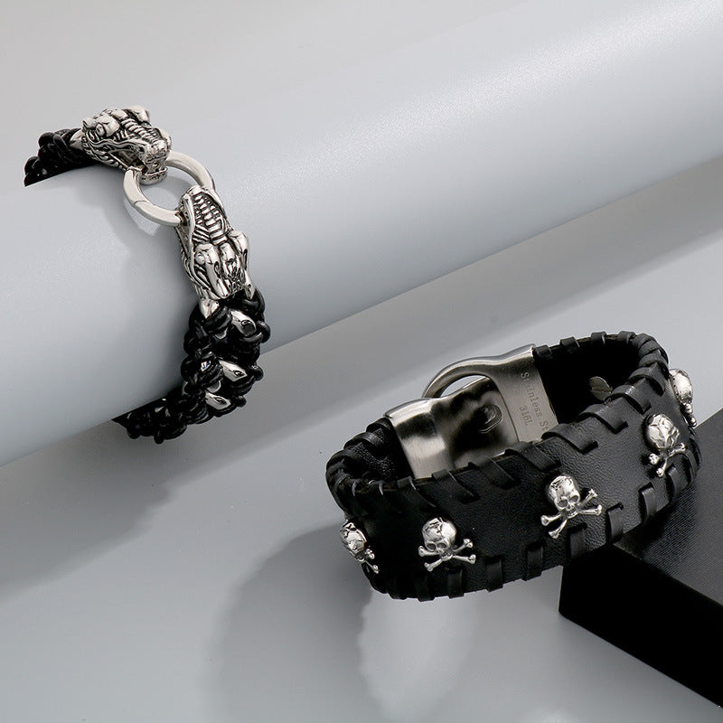 Halloween Skull – Tiger Head Faucet Stainless Steel Men's Wide Bracelet