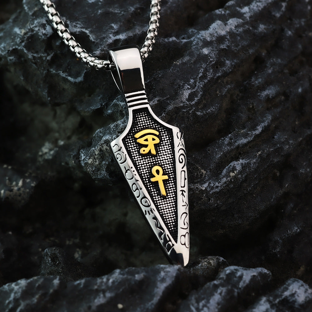 Vintage Stainless Steel Men's Pendant Ancient Egyptian Arrow Necklace