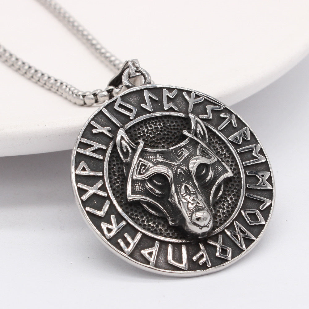 Viking Rune Direwolf Pendant Titanium Steel by Planderful for Men and Unisex Protection Amulet