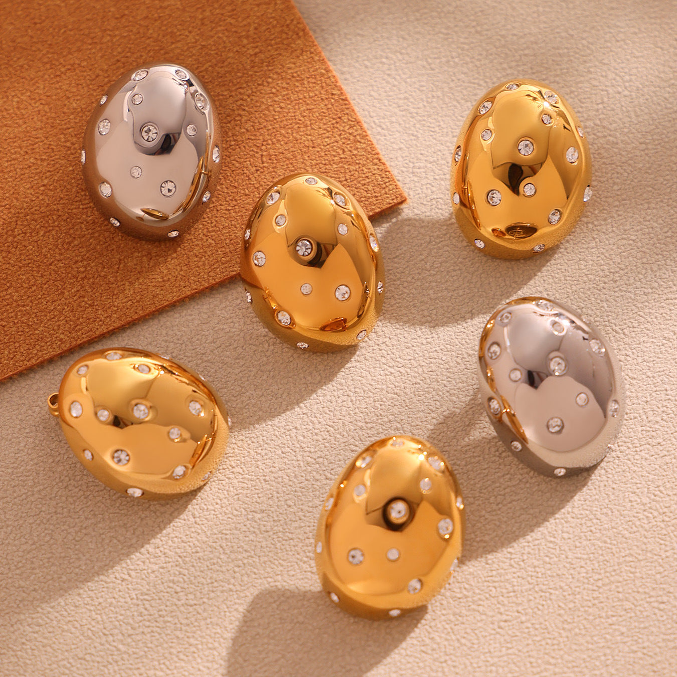 Planderful Czech Rhinestone Oval Earrings For Women Steel