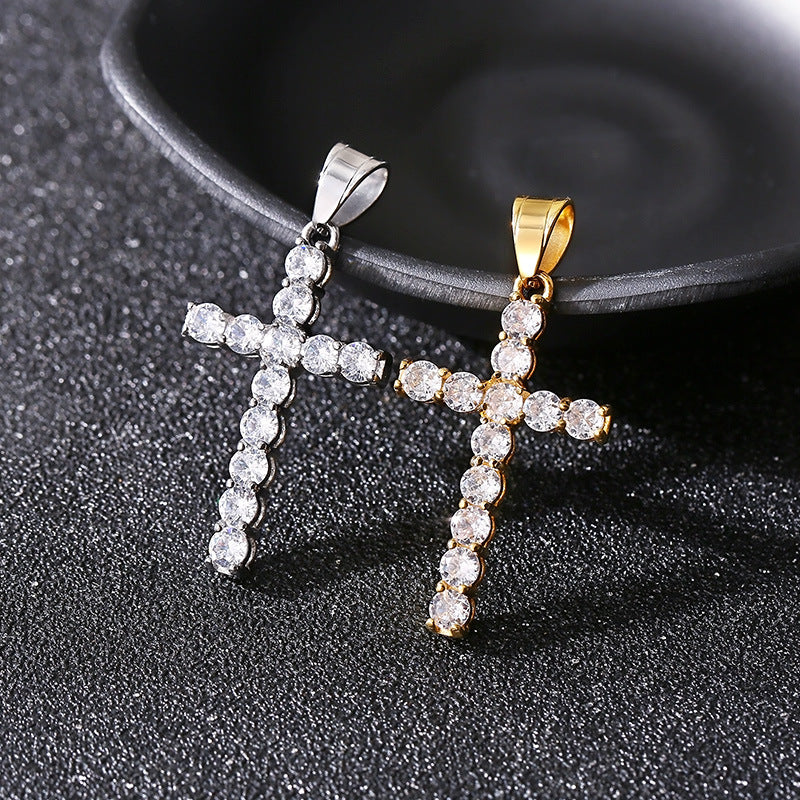 Planderful Zircon Cross Pendant for Men Stainless Steel