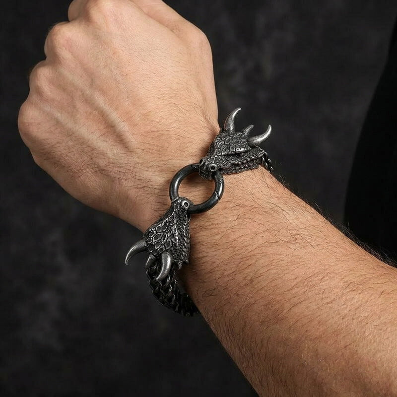 Smear Dragon – Punk Style Vacuum Electroplating Dragon Head Front & Back Chain Bracelet