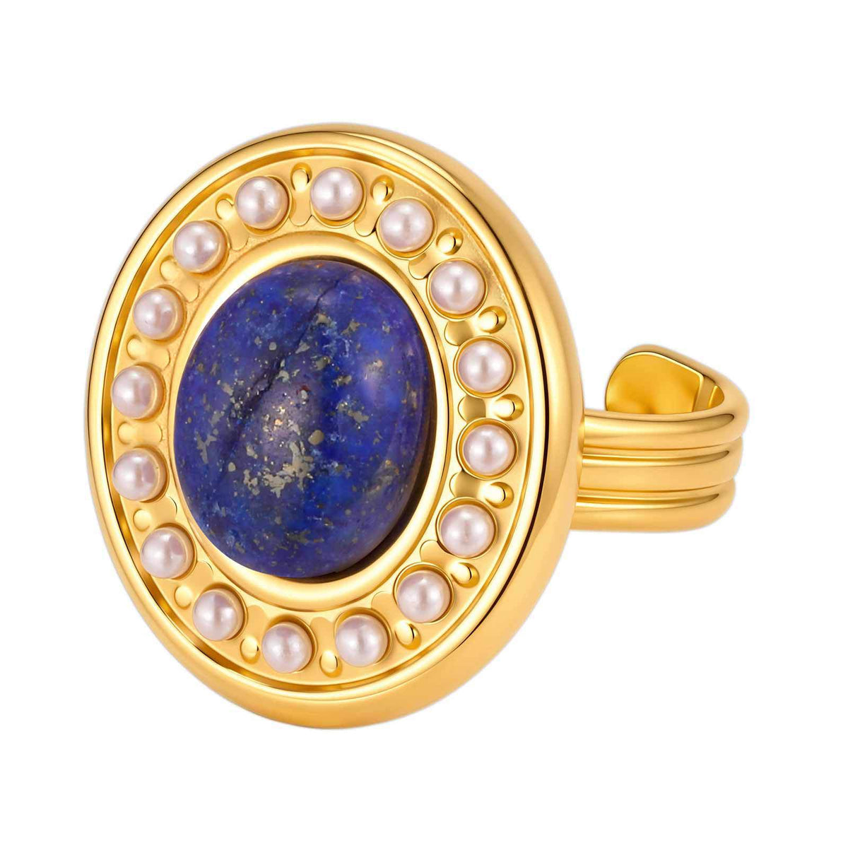 Stainless Steel Faux Pearl Oval Lapis Lazuli Open Ring – Style For Women – &