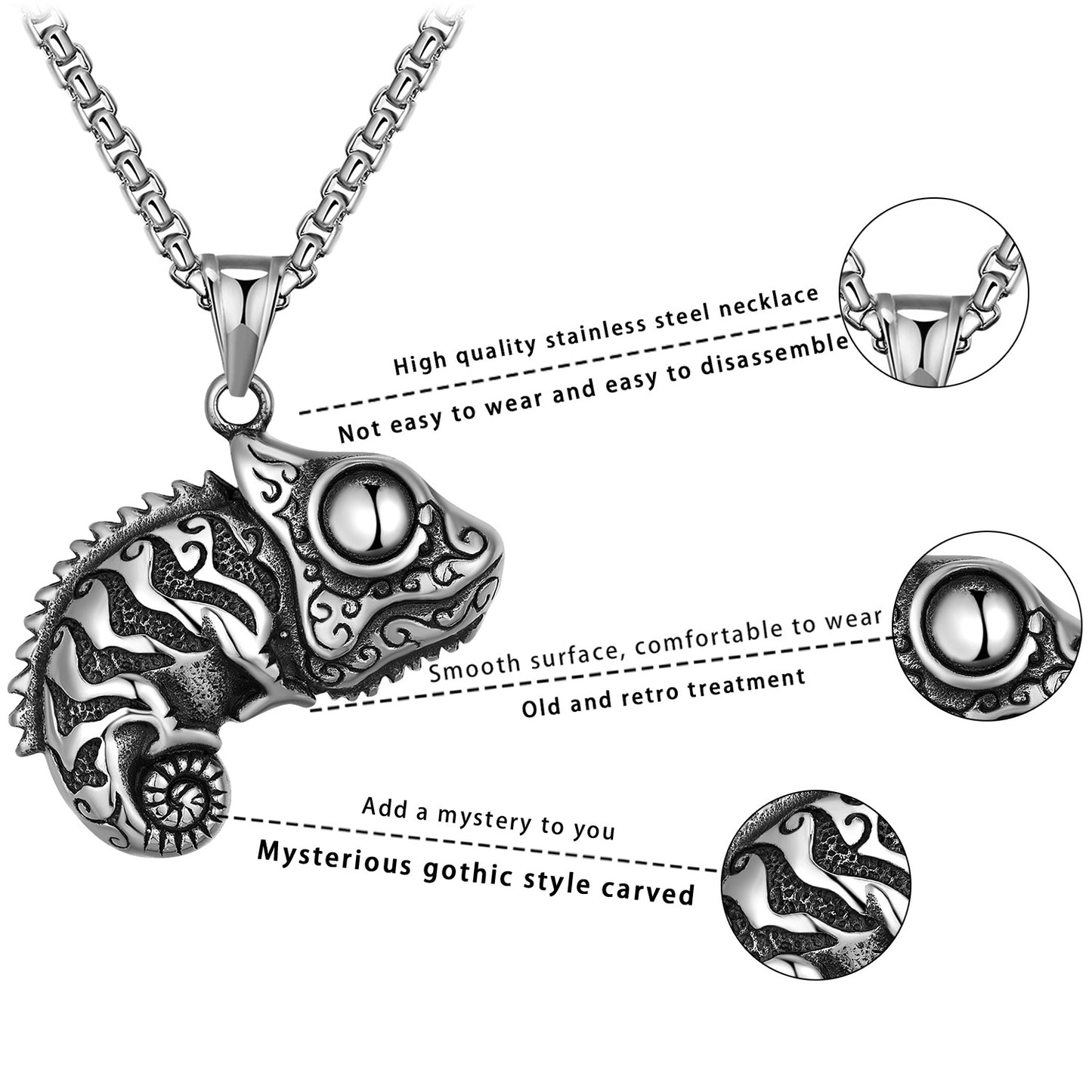 Steel Necklace - Vintage Urban Street Style Lizard Design For Everyday Outdoor Wear And Casual Chic