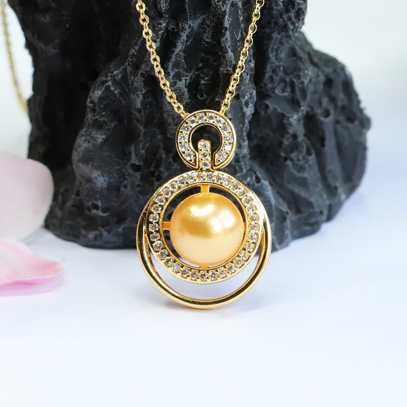Champagne Shell Pearl Openwork Pendant — No Chain