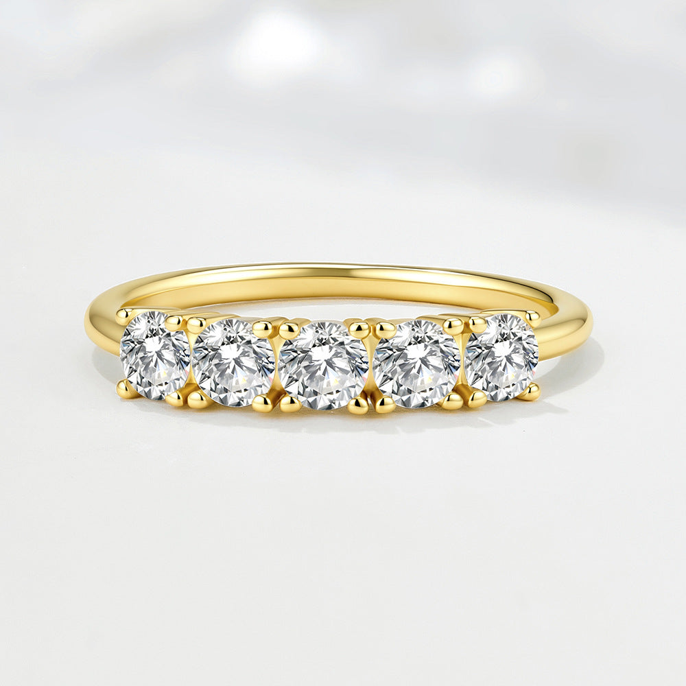 S925 Sterling Silver Single Row Five Zircon Ring Stacked Ring Index Finger