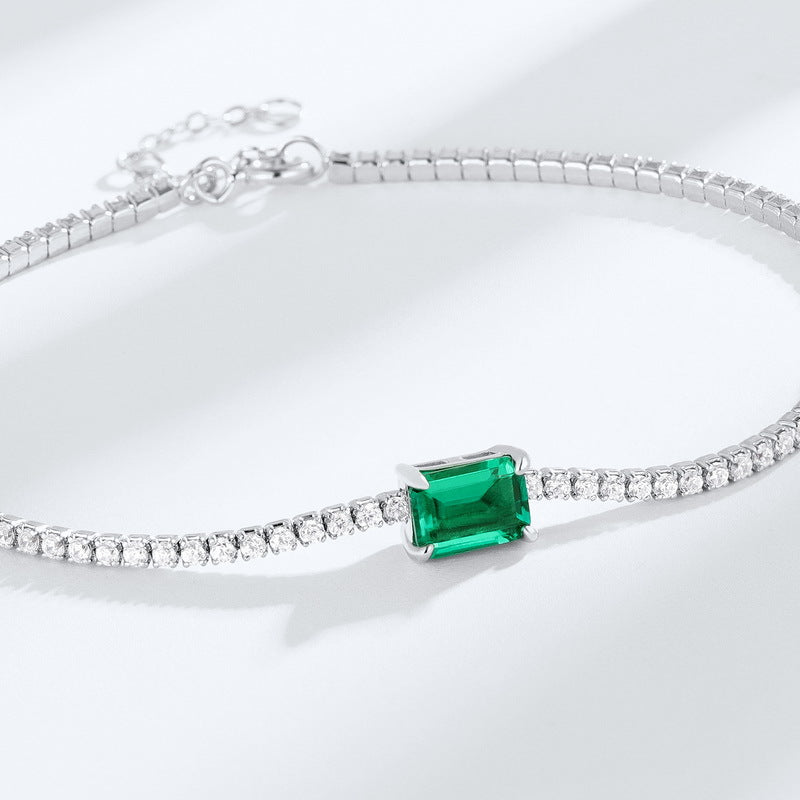 S925 Sterling Silver Lab-Grown Gemstone Geometric Bracelet