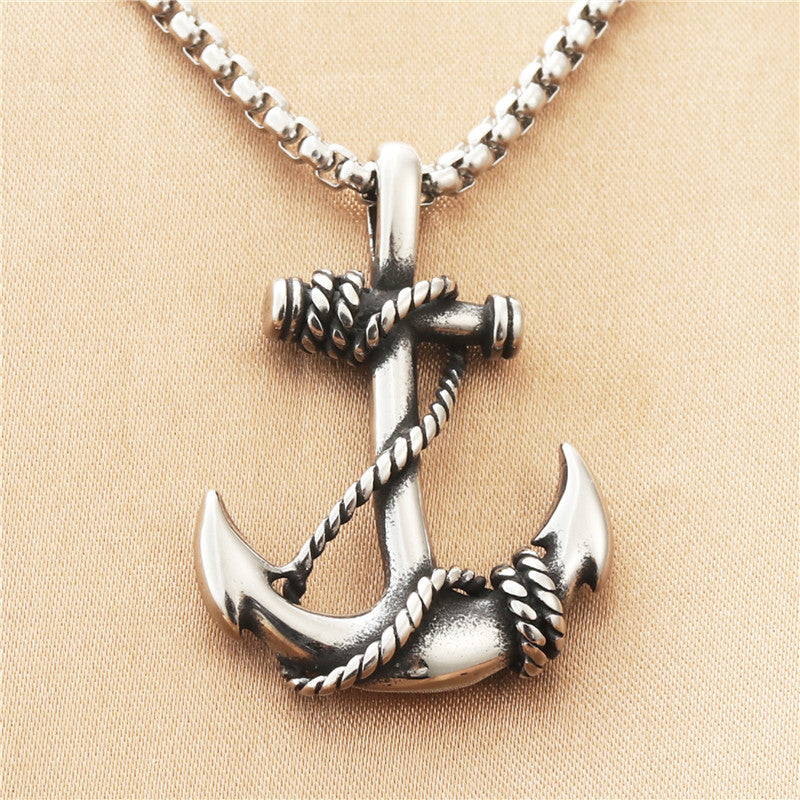Titanium Steel Punk Anchor Hook Pendant Necklace for Men - Retro Trendy Design