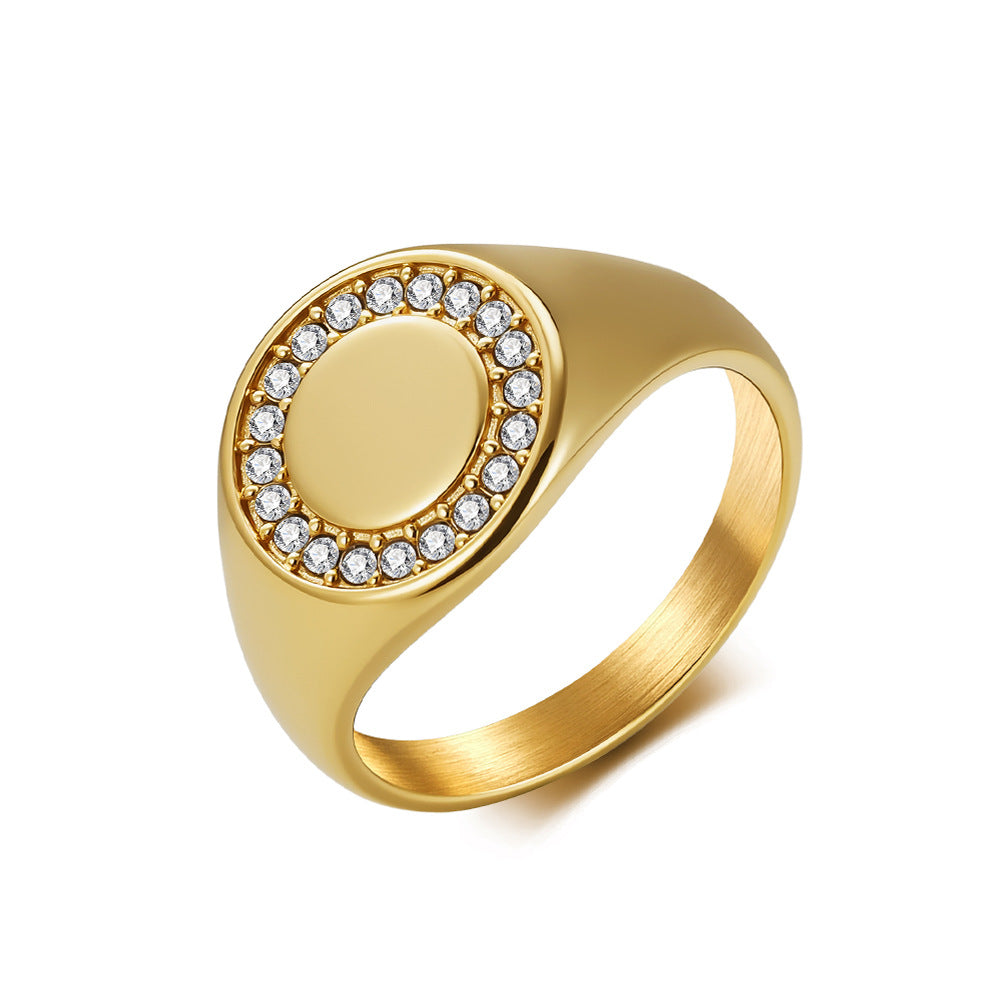 Zircon Gold-Plated Stainless Steel Ring Unisex