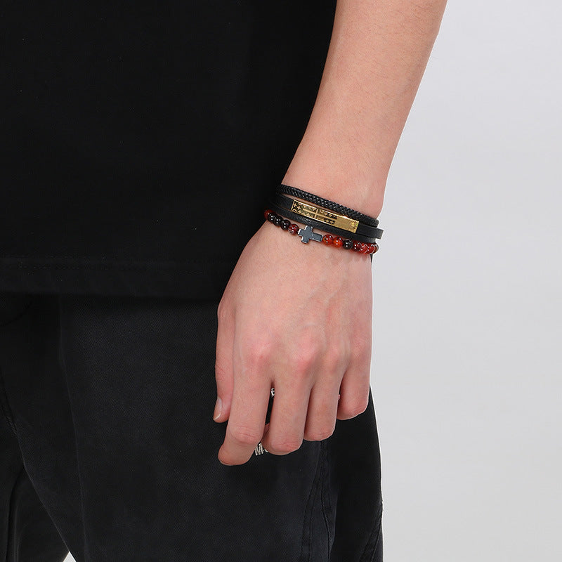 Planderful Men's Titanium Steel Cross Braided Rope Bracelet