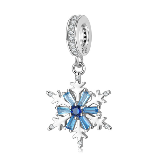 Blue Zircon Snowflake Silver Pendant