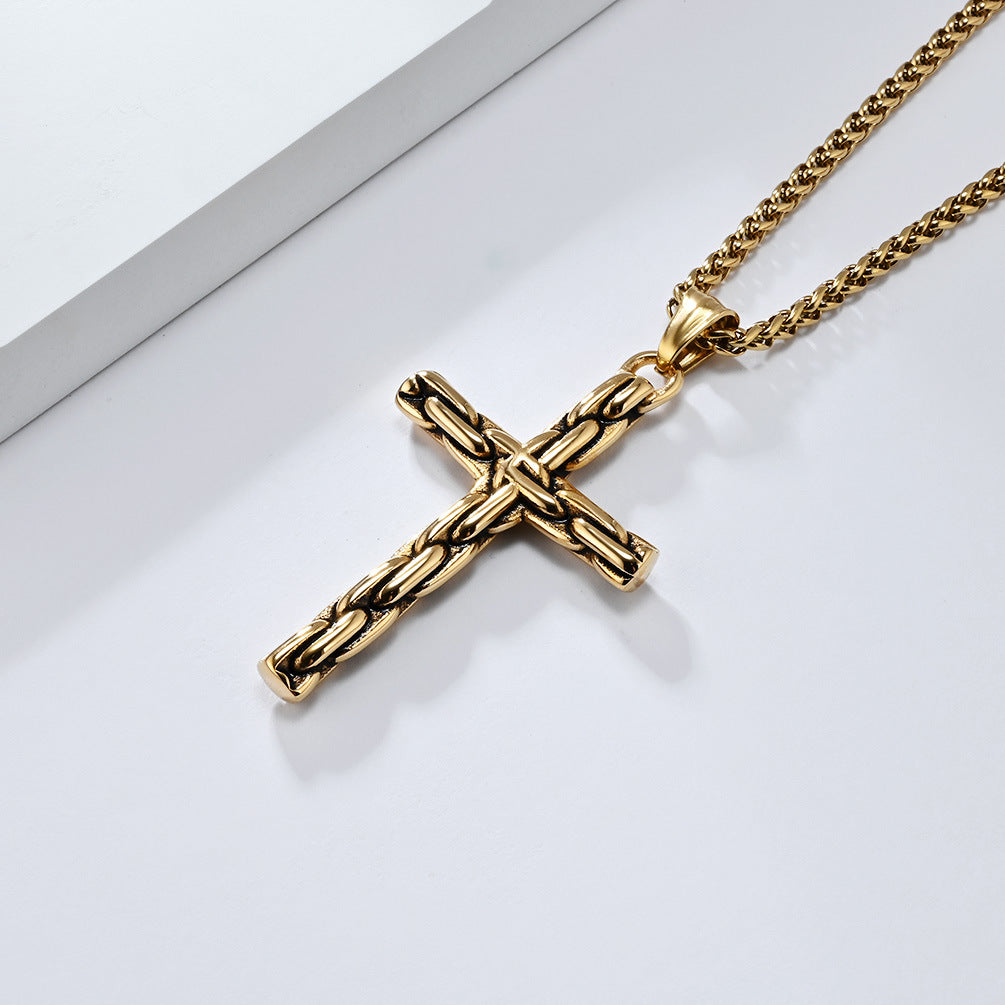 Cross-Border European American Retro Punk Stainless Steel Cross Necklace