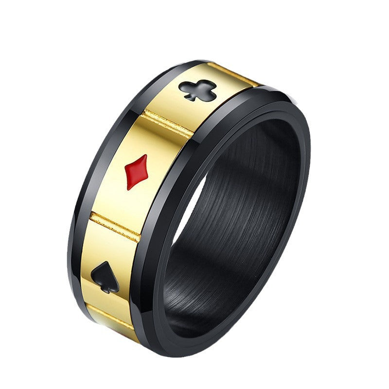 Face Width Rotating Stainless Steel Playing Card Ring For Men