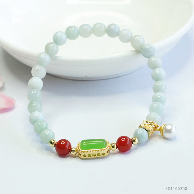 Jadeite Round Bead & Agate Bracelet