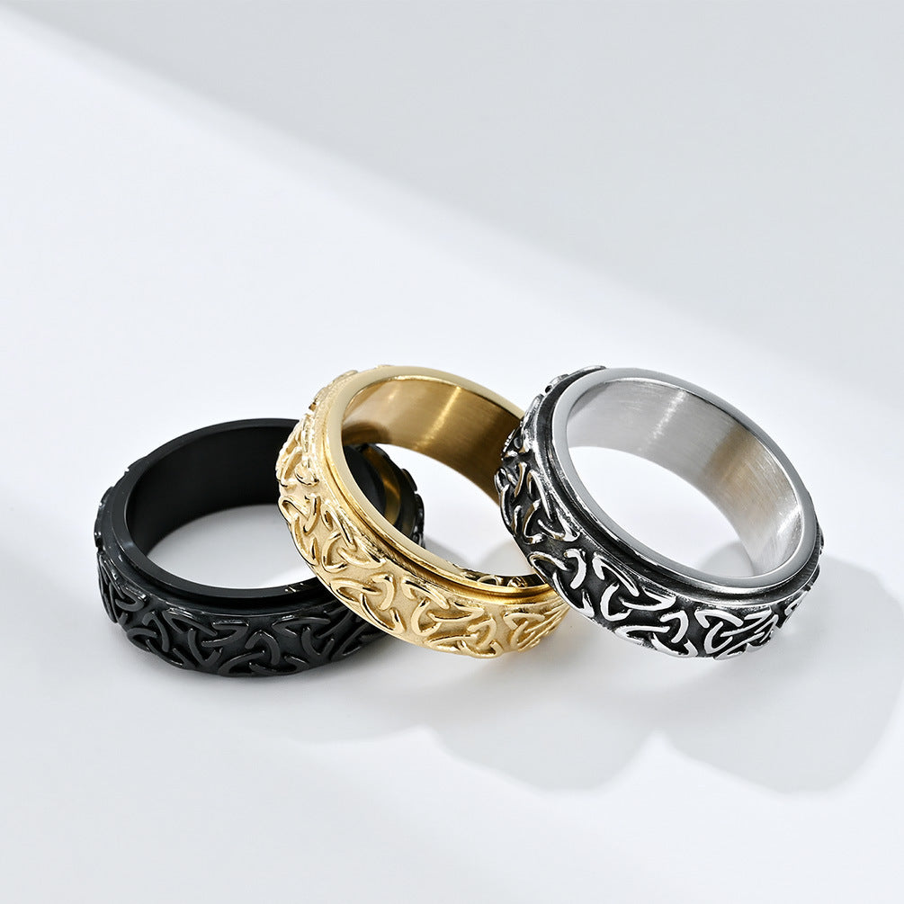 Planderful Rotating Titanium Steel Triangle Knot Ring For Anxiety Relief Unisex Jewelry