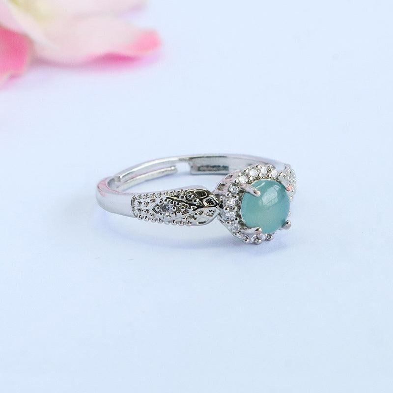 Blue Water Jadeite Star-Halo Ring