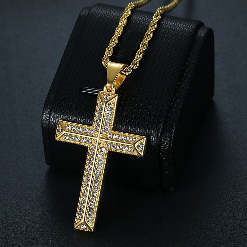 Planderful Everyday Genie Titanium Steel Gold Plated Zircon Cross Pendant Necklace For Men And Women