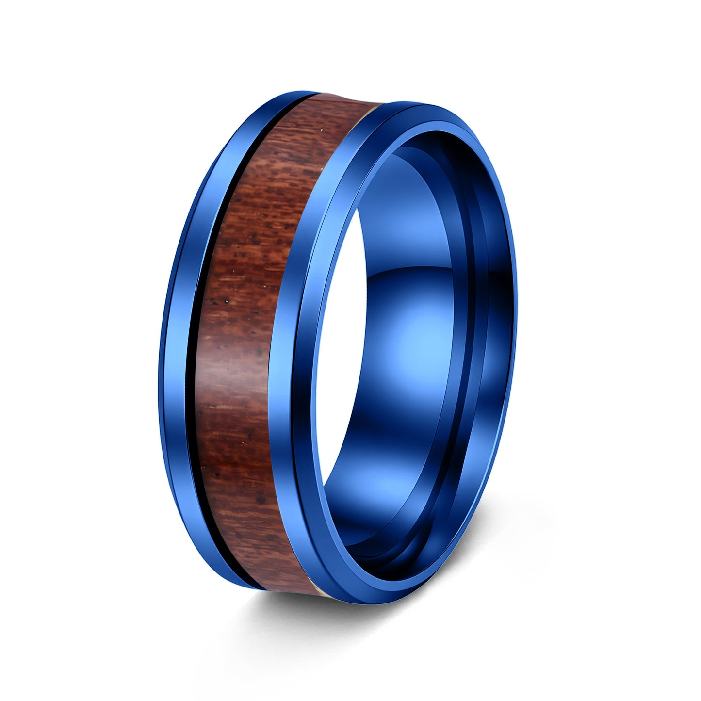 Planderful Everyday Genie Teak Inlaid Titanium Steel Couple Ring Unisex Durable Wedding Band
