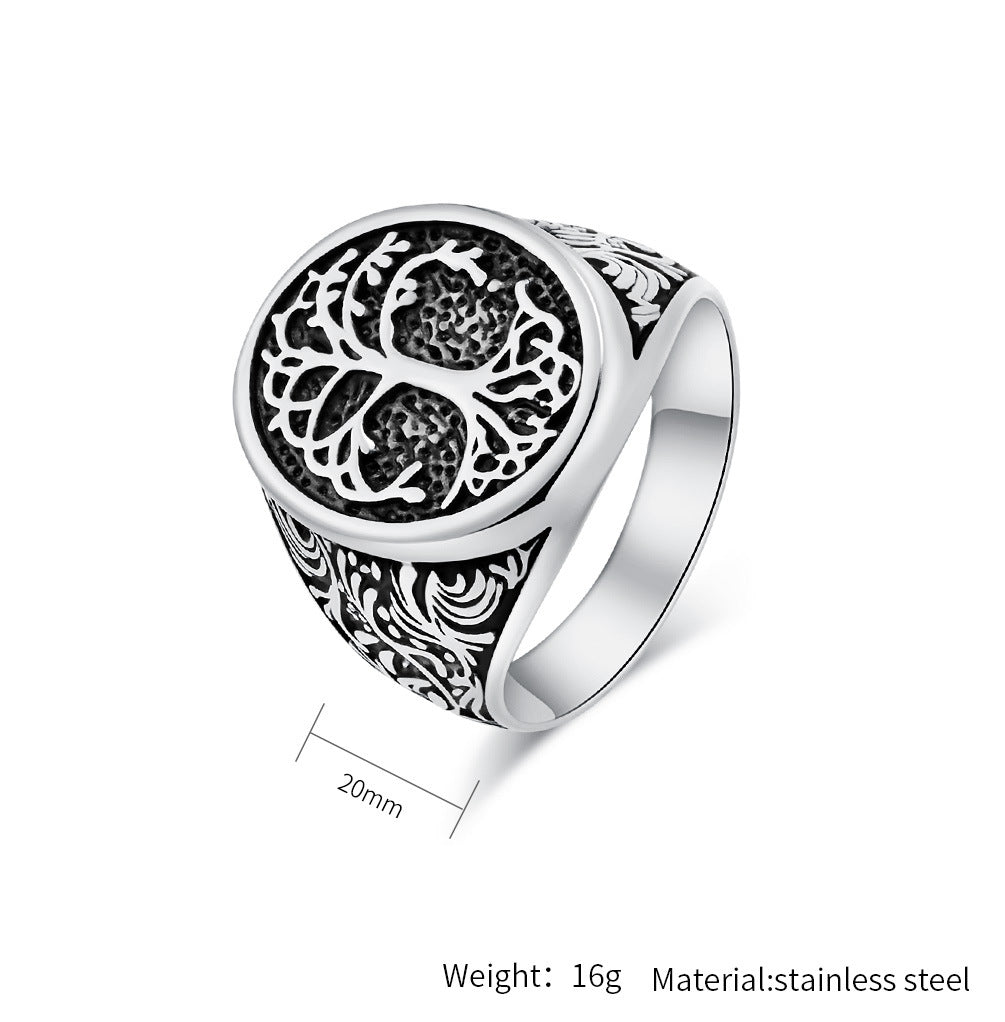 Planderful Tree Of Life Ring For Men Vintage Nordic Celtic Versatile Stainless Steel Jewelry