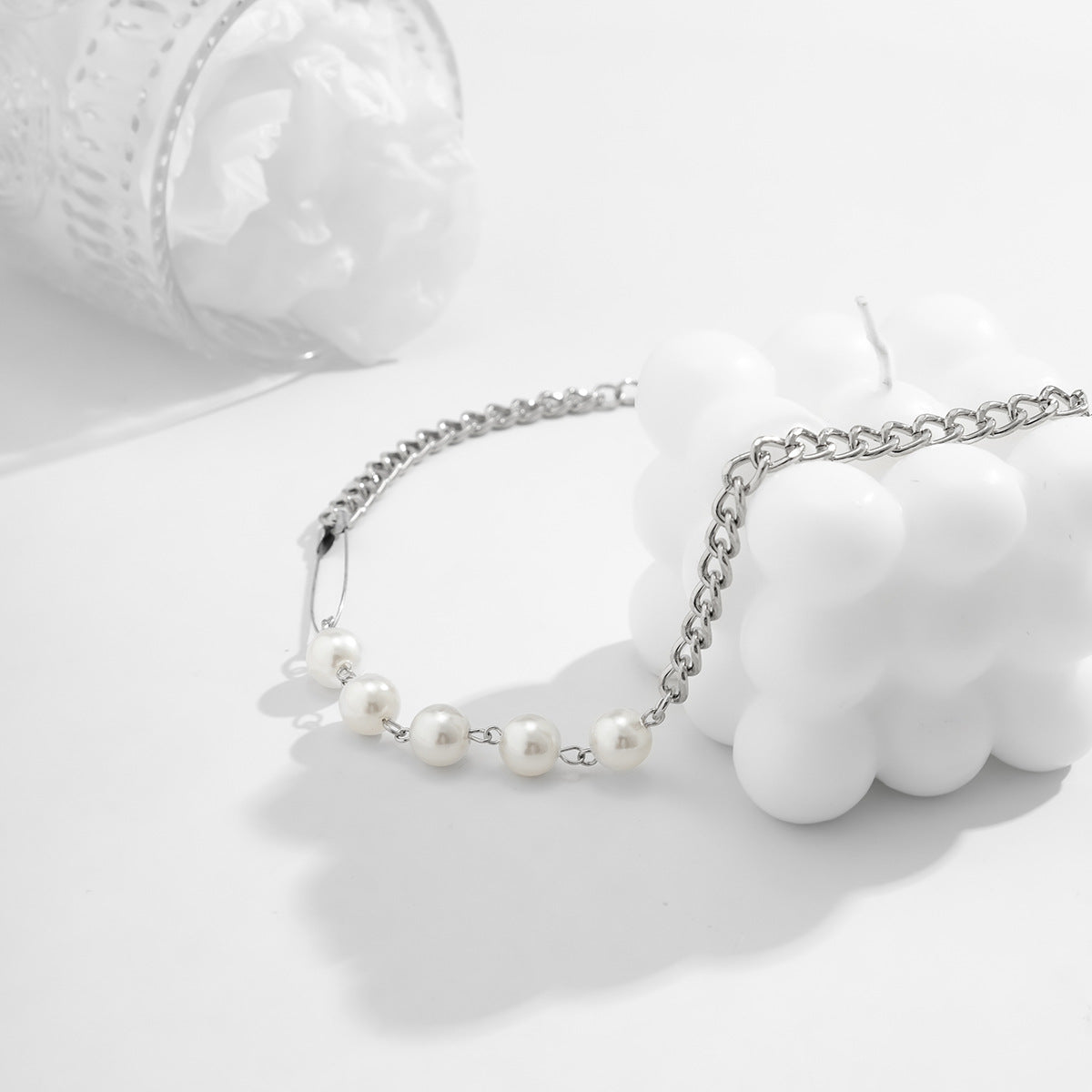 Planderful Vienna Verve Asymmetric Chain Necklace With Imitation Pearl For Women Statement Piece