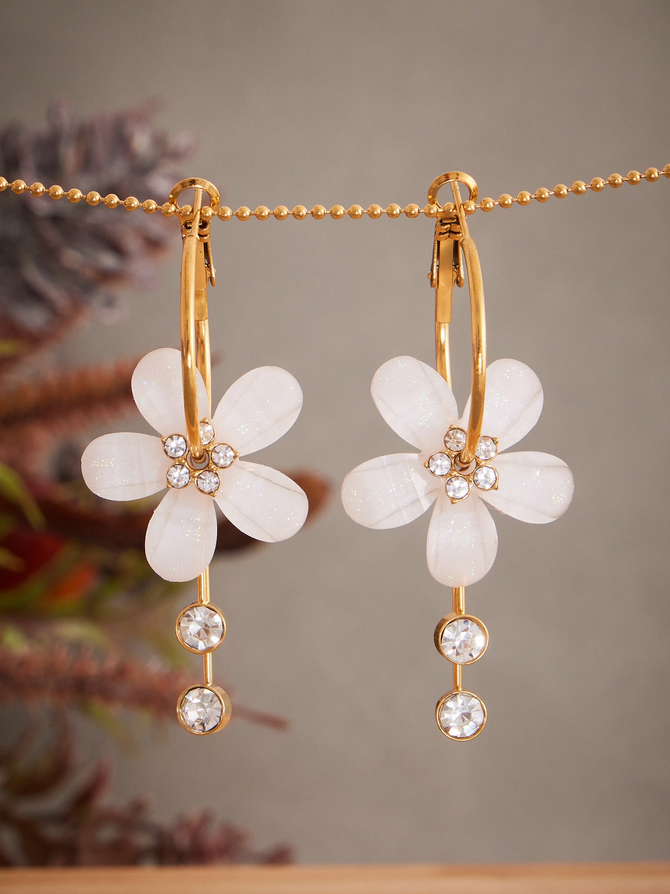 Planderful Camellia Zircon Tassel Earrings Women Stainless