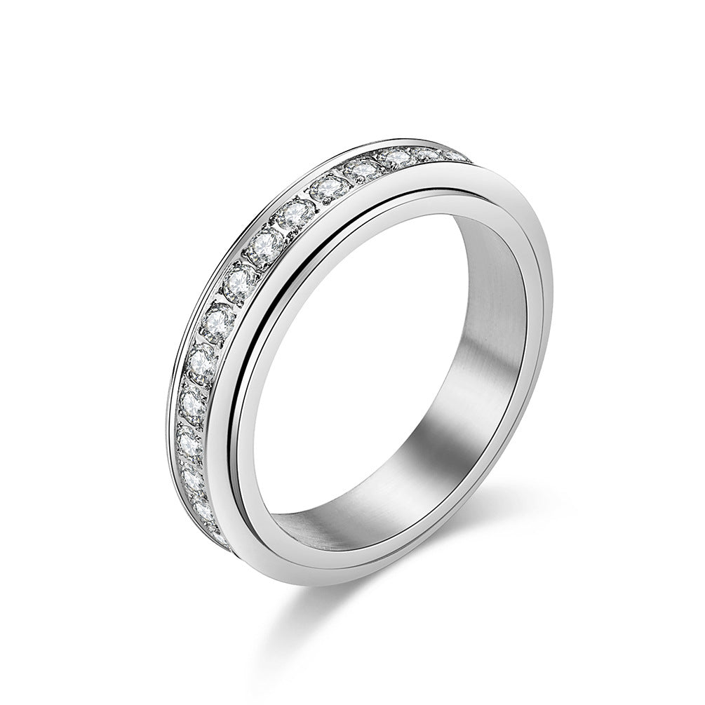 Planderful Rotating Zircon Ring For Women 6mm Stainless Steel Everyday Genie Collection