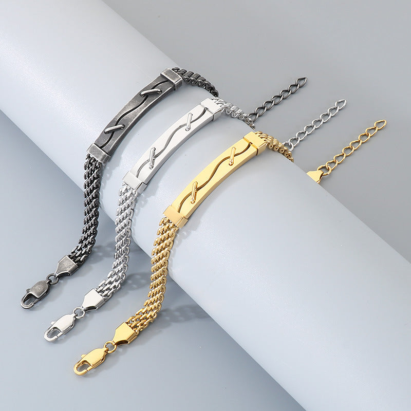 Men's Mesh Chain Stainless Steel Design Patch Curved Bar Men's Bracelet