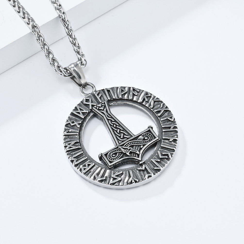 Planderful Thors Hammer Necklace Titanium Steel Durable Rune Pendant Nordic Viking Jewelry For Mythology Fans