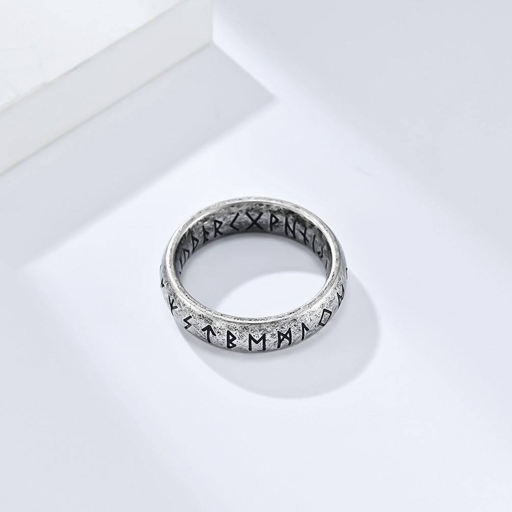 Nordic Viking Text Titanium Steel Ring for Men and Women
