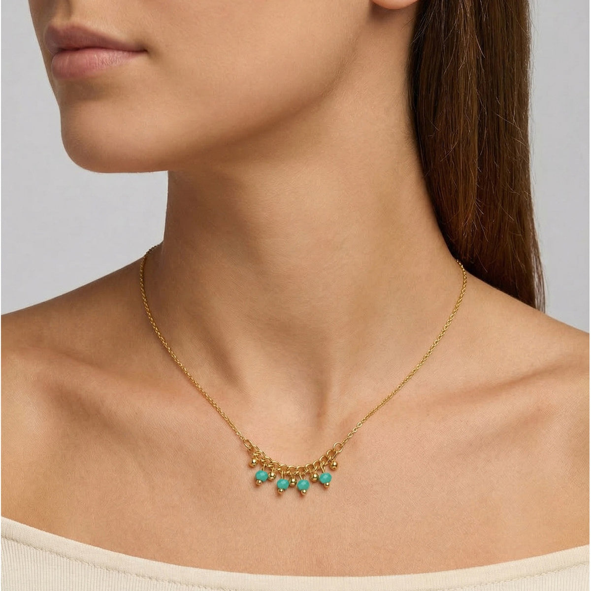 Summer Stainless Steel Cross Chain Green Fringed Beaded Necklace Design Item Decoration
