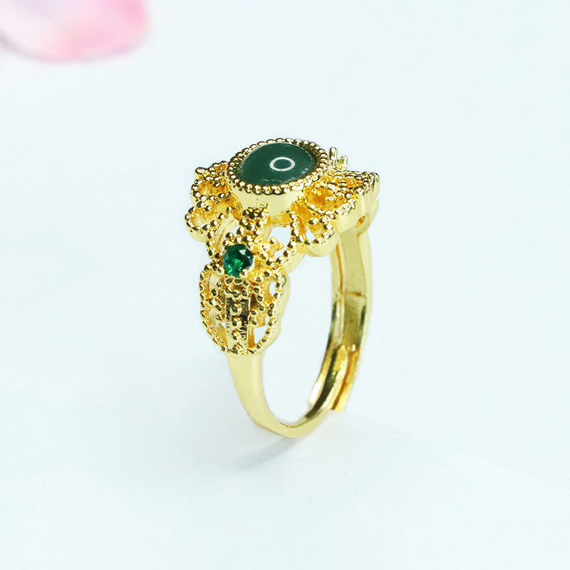 Blue-Water Jadeite Patterned Ring